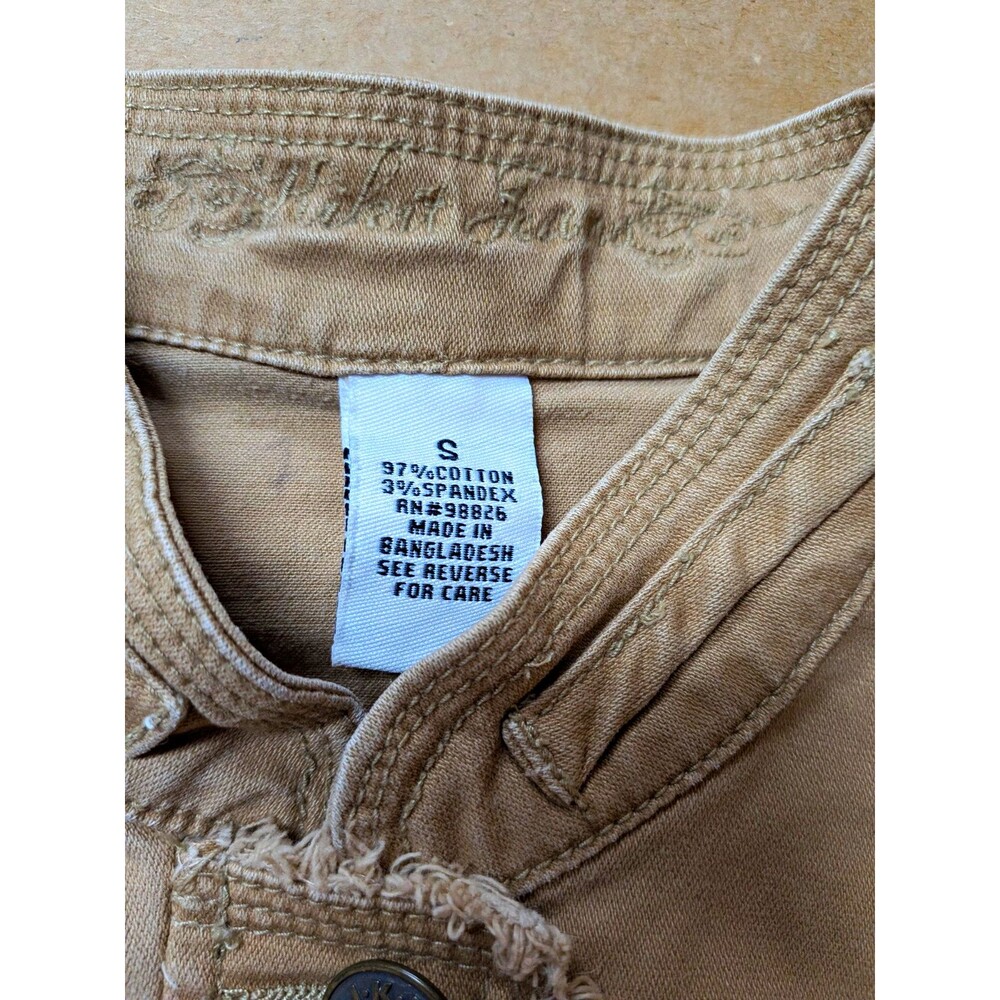 Kikit Jeans Tan Women’s Denim Style Jacket Frayed Edges Button Front Pockets S